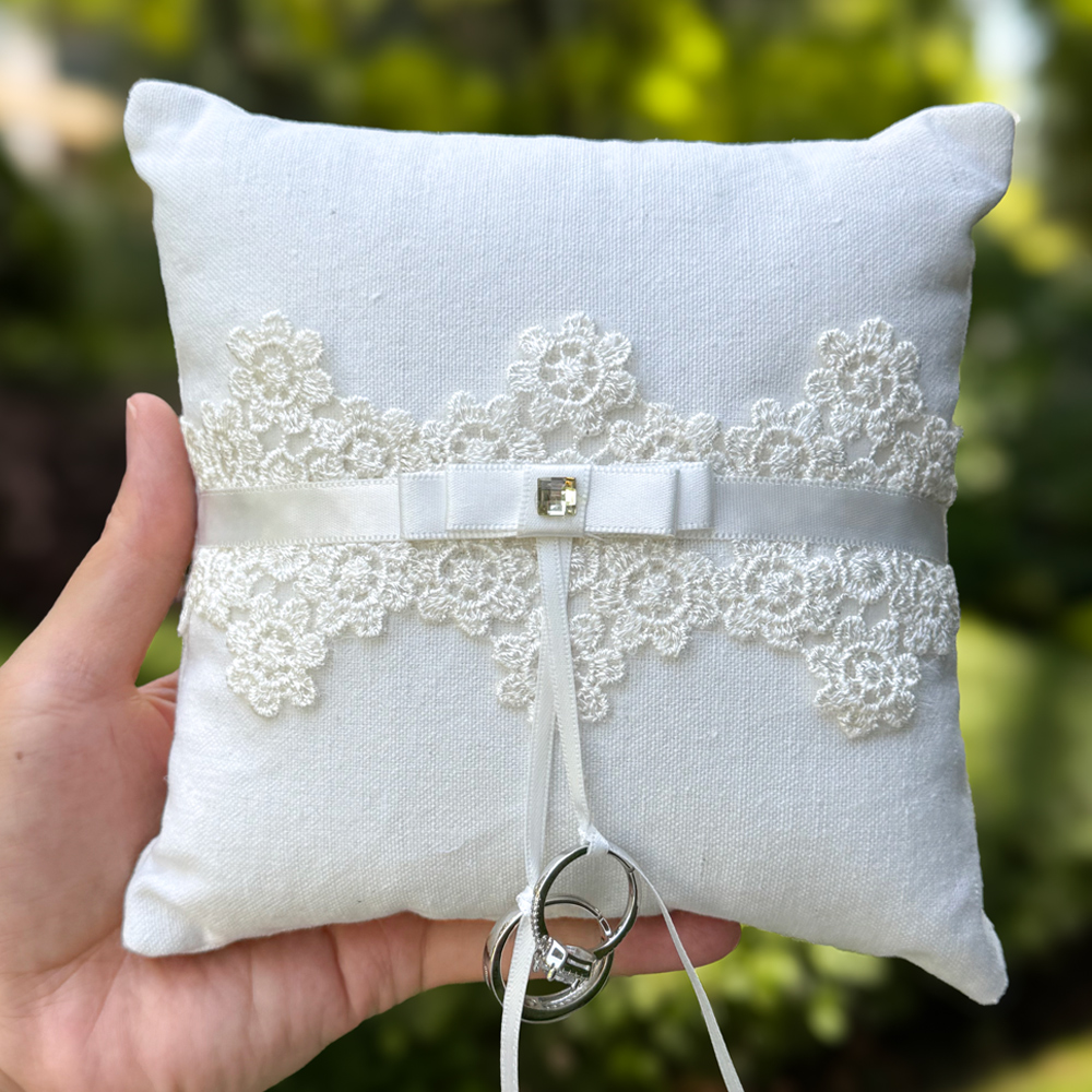 Ring Bearer Pillow - Linen Wedding Ring Pillow, with Lace