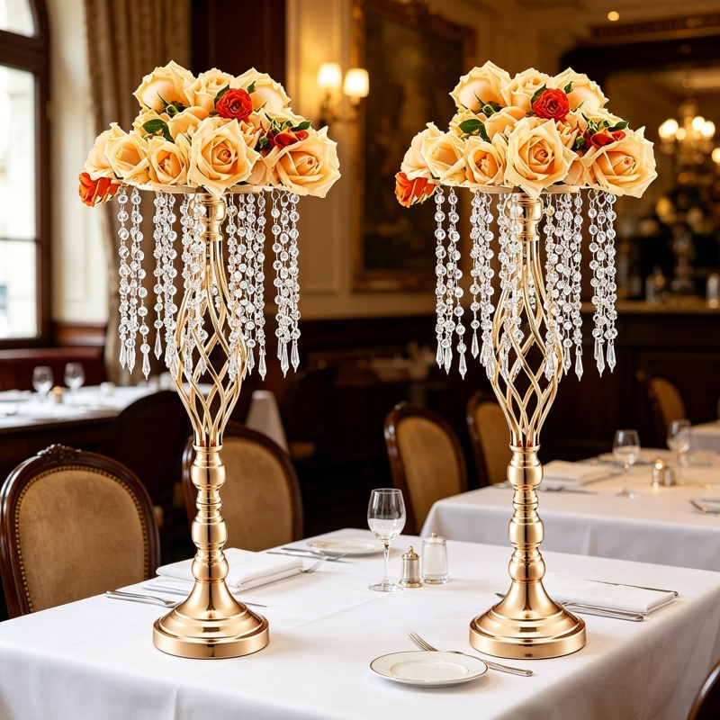 Flower Girl Basket - Elegant Tall Gold Crystal Flower Holder