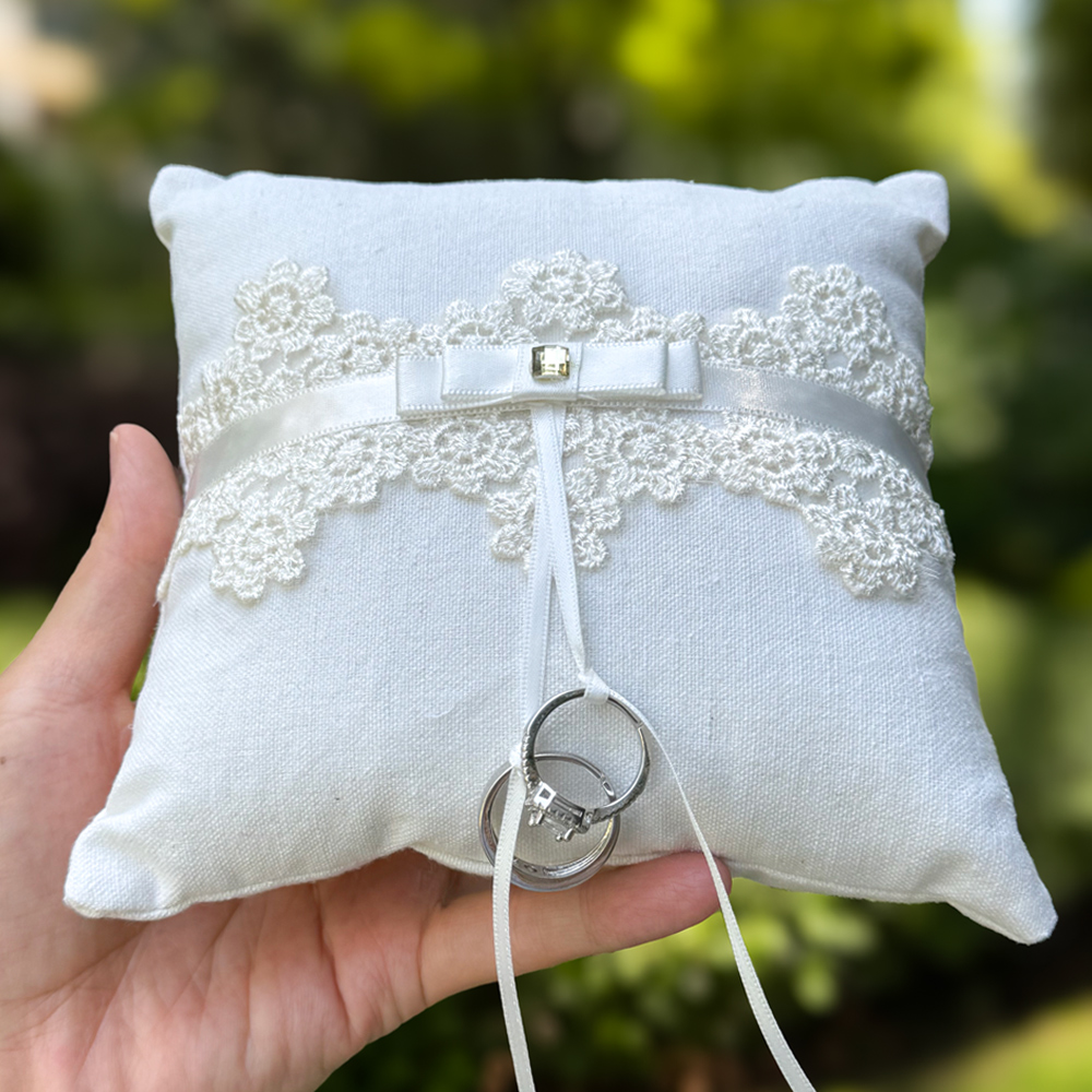 Linen Wedding Ring Pillow, wit - Ring Bearer Pillow review and price