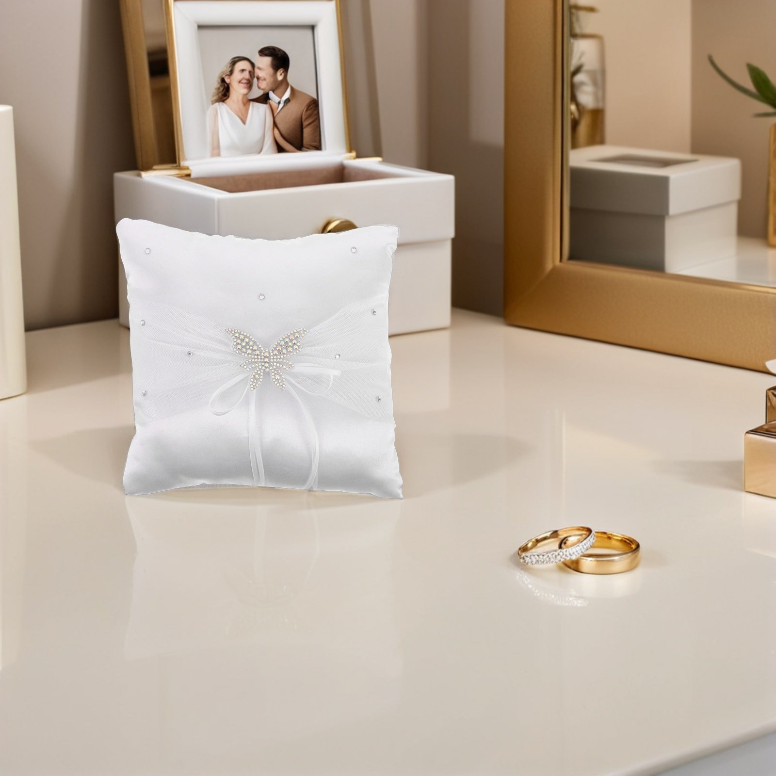 White Satin Ring Pillow Rhines - Ring Bearer Pillow review and price