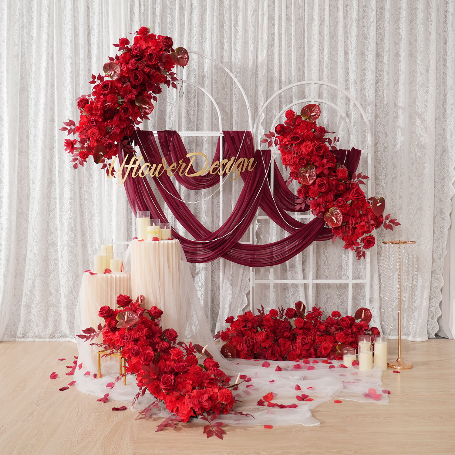 Uflower Red Flower Row Wedding - Wedding Arch Flower review and price