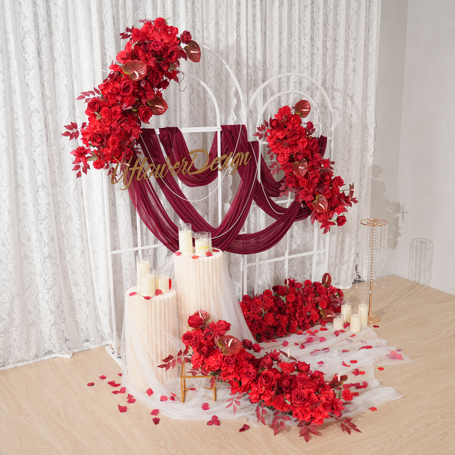 Uflower Red Flower Row Wedding - Wedding Arch Flower review and price